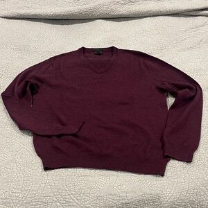 J.Crew Men's V-Neck Slim Merino Wool Sweater - Burgendy